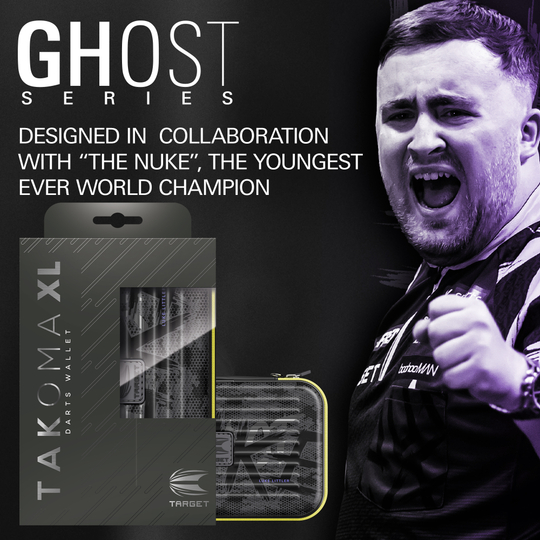 Zu sehen ist das Takoma XL Ghost Series Luke Littler Dartcase. Das Dartcase ist modern gestaltet und dient zur Aufbewahrung von Darts.