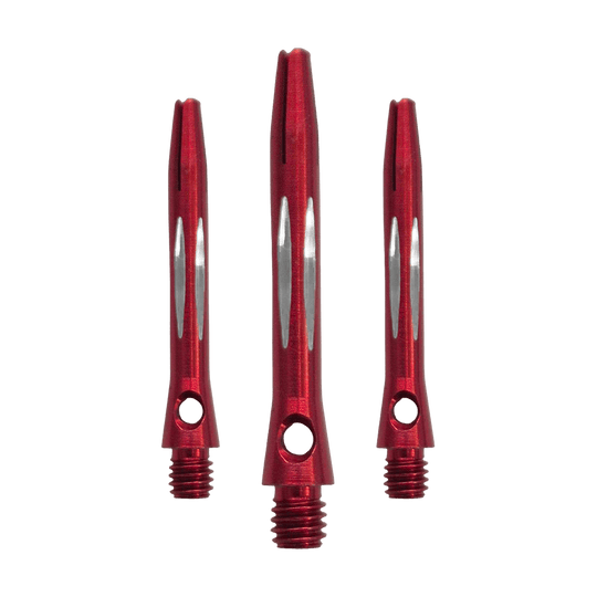 Aluminiowe wałki szlifowane diamentowo - czerwone - 35 mm Hier sieht man den Diamond Cut Aluminium Shafts - Rot - 35mm als Set. Es sind mehrere rote Aluminium-Dartschäfte mit Diamantschliff im Set enthalten.
