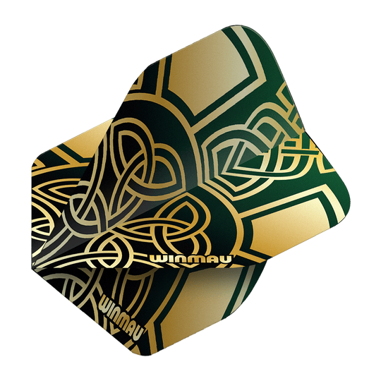 Winmau Prism Delta Brendan Dolan Celtic Knot Black Gold No2 Standard Flights Gezeigt werden die Winmau Prism Delta Brendan Dolan Celtic Knot Black Gold No2 Standard Flights. Die Flights sind für Darts mit einem auffälligen keltischen Design gestaltet.