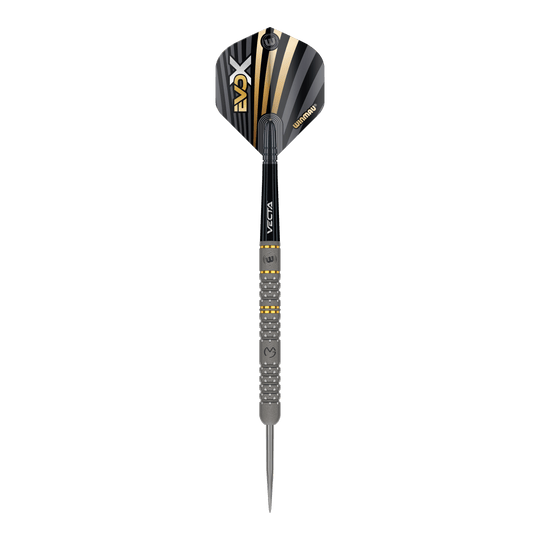 Stalowe rzutki Winmau Michael Van Gerwen Evo-X Dies ist ein Winmau Michael Van Gerwen Evo-X Steeldart. Der Dartpfeil hat ein schwarz-goldenes Design und eine strukturierte Griffzone.
