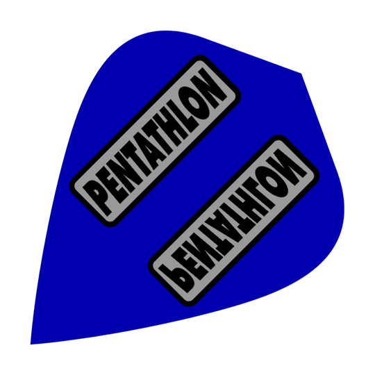 Das Bild zeigt blaue Pentathlon Kite Flights. Sie werden als Zubehör für Dartpfeile verwendet.