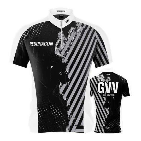 Koszulka Red Dragon Gian Van Veen Limited Edition z lotkami Red Dragon Gian Van Veen Limited Edition Dartshirt wird auf dem Foto gezeigt. Es ist ein speziell entworfenes Dartshirt als Sammlerstück.