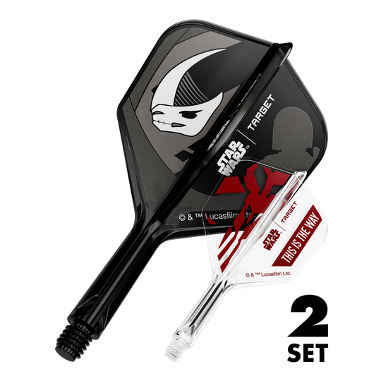Zestaw Target Star Wars K-Flex Mandalorian No6 Flights Zwei Dart-Flügel-Sets mit Mandalorianer-Design, bekannt aus Star Wars. Die Flights sind 19 mm groß und für Dartpfeile geeignet.