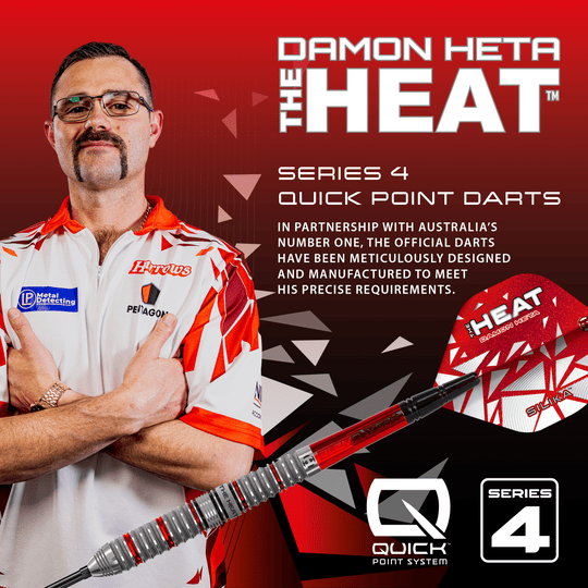 Stalowe lotki Harrow's Damon Heta Series 4 Quick Point Hier sind die Harrows Damon Heta Series 4 Quick Point Steeldarts abgebildet. Die Darts sind auf weißem Hintergrund dargestellt.