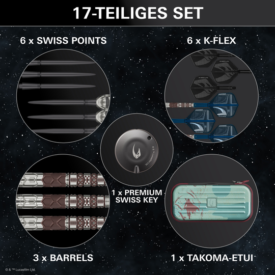 Rzutki stalowe Target Star Wars Mandalorian 95 Swiss Point Abgebildet sind die Target Star Wars Mandalorian 95 Swiss Point Steeldarts. Sie sind speziell für Fans von Star Wars und Mandalorian entwickelt.
