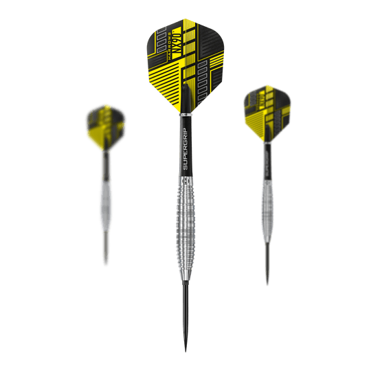 Lotki stalowe Harrows NX90 Bomb Quick Point Das Bild zeigt das Set Harrows NX90 Bomb Quick Point Steeldarts. Es handelt sich um spezielle Steeldarts für das Präzisionsspiel.