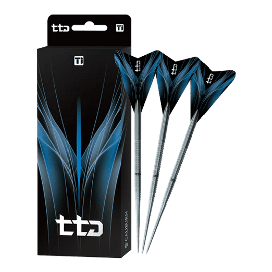 Caliburn TTD Complete Titanium T1 Silver Steeldarts - 5g Das Bild zeigt die Caliburn TTD Complete Titanium T1 Silver Steeldarts - 5g. Es handelt sich um hochwertige silberne Steeldarts aus Titan.