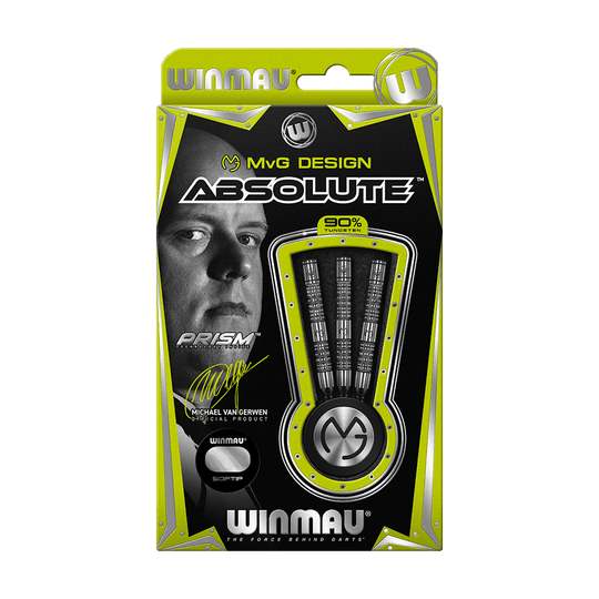 2431_Winmau_Michael_Van_Gerwen_MvG_Absolute_Softdarts_3167WUWAbL6F83 Auf dem Bild ist die Verpackung der "Winmau Michael Van Gerwen MvG Absolute Softdarts" zu sehen. Die Packung ist schwarz-grün gestaltet und zeigt drei Softdarts sowie ein Porträt von Michael Van Gerwen.