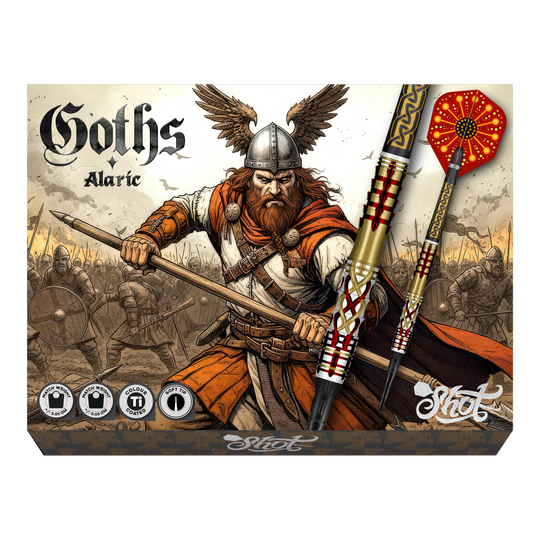 Shotki miękkie Shot Goths Alaric - 20g Abgebildet sind Shot Goths Alaric Softdarts mit einem Gewicht von 20g. Die Darts eignen sich perfekt für das Softdart-Spiel.