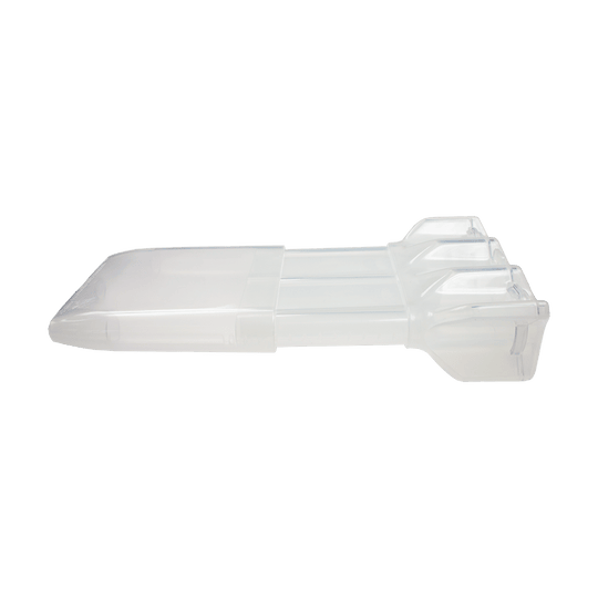 Etui na lotki Cameo Dropsleeve 2 Das Bild zeigt ein durchsichtiges Kunststoffetui, das flach und länglich ist. Es handelt sich um ein Aufbewahrungsbehälter, vermutlich für Dartpfeile.