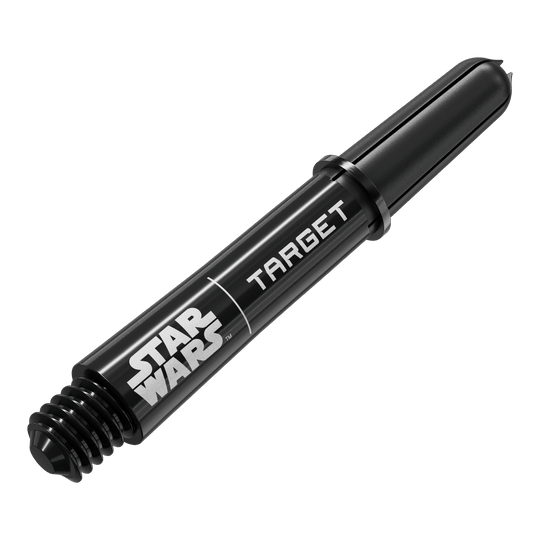 Wałki Target Star Wars ProGrip – czarne Das Bild zeigt das Produkt mit dem Dateinamen 380420_Target_StarWars_ProGrip_Shafts_Schwarz_Short_34mm_2. Es handelt sich wahrscheinlich um schwarze, kurze Dartshafts mit Star Wars-Design.