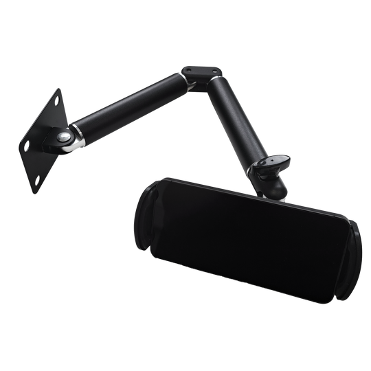 Uchwyt ścienny do tabletu McDart TABFlex z elastycznym ramieniem Das Bild zeigt die McDart TABFlex Tablet Wandhalterung mit flexiblem Arm. Sie besteht aus schwarzem Metall und hat einen verstellbaren Arm zur Befestigung eines Tablets an der Wand.