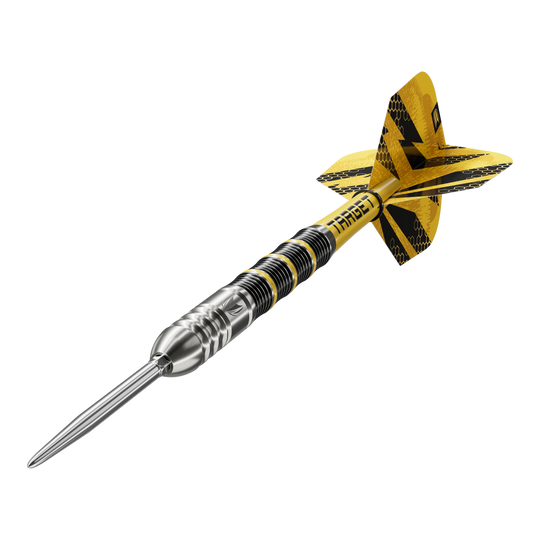 Stalowe lotki Target Buzz 02 Swiss Points Das Bild zeigt die Target Buzz 02 Swiss Points Steeldarts. Die Steeldarts sind aus nächster Nähe aufgenommen.