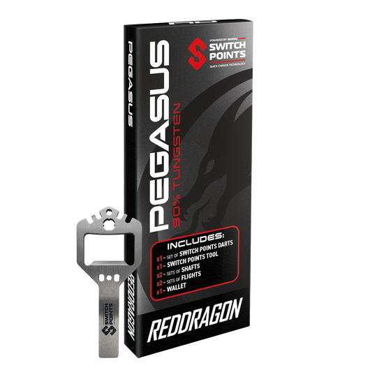 Rzutki stalowe Red Dragon Pegasus Switch Point Das Bild zeigt die Red Dragon Pegasus Switch Point Steeldarts. Die Pfeile sind hochwertig verarbeitet und ideal für Turniere geeignet.