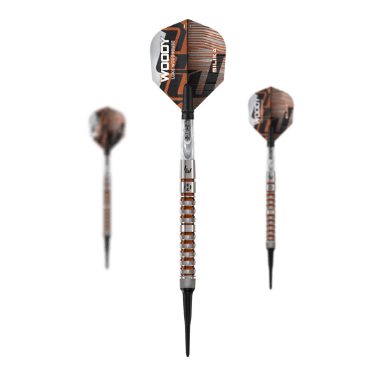Harrow's Luke Woodhouse Series 3 Soft Darts - 18g Die Abbildung zeigt die Harrows Luke Woodhouse Series 3 Softdarts mit einem Gewicht von 18g. Das Produkt ist für das Softdartspiel geeignet.