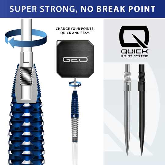 Lotki stalowe Harrows GEO Torpedo Quick Point Das Bild zeigt Harrows GEO Torpedo Quick Point Steeldarts. Die silbernen Darts sind detailliert dargestellt.