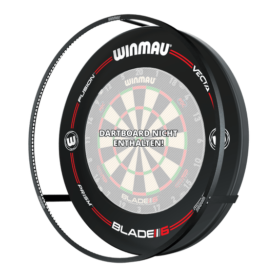 ZESTAW Oświetlenie LED i otoczenie Winmau Plasma Das Bild zeigt das Winmau Plasma LED Beleuchtung und Surround Bundle für Dartboards. In der Mitte steht der Hinweis "Dartboard nicht enthalten!".