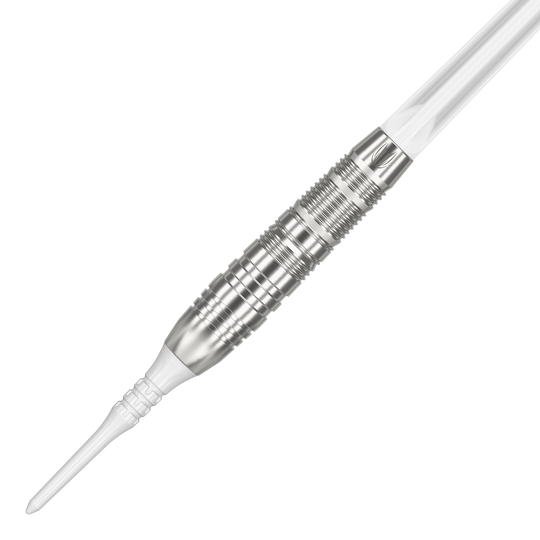 Target Japan Crux Trust Soft Darts - 17g Dies ist ein silberner Softdartpfeil mit einem weißen Kunststoffspitze. Das Produkt heißt "Target Japan Crux Trust Softdarts - 17g".