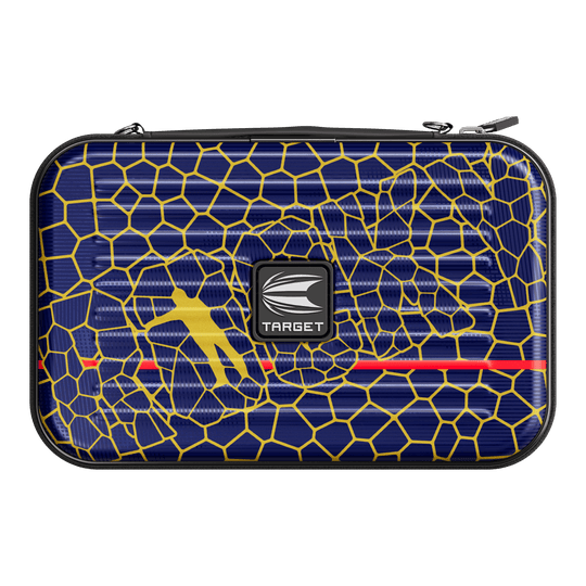 Etui na lotki Target Takoma Josh Rock XL Das Bild zeigt ein Dartcase mit dem Namen "Target Takoma Josh Rock XL Dartcase". Das Etui ist dunkelblau mit einem gelben Wabenmuster und hat in der Mitte ein Target-Logo.