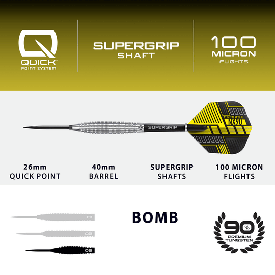 Lotki stalowe Harrows NX90 Bomb Quick Point Hier ist das Produkt Harrows NX90 Bomb Quick Point Steeldarts abgebildet. Die Darts werden für professionelle Spiele verwendet.