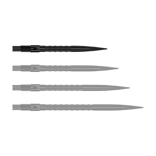 Końcówki do lotek Harrows Quick Point Heavy Metal – czarne Das Bild stellt QP33164 Harrows Quick Point HeavyMetalGrip Dartspitzen Schwarz 26mm dar. Diese Dartspitzen sind schwarz und besitzen einen starken Metallgriff.