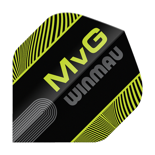 Winmau Prism Delta MvG Czarno-zielony tekst nr 2 Standardowe loty Das Set Winmau Prism Delta MvG Black Green Text No2 Standard Flights wird gezeigt. Die Flights bestechen durch ihr spezielles Design.