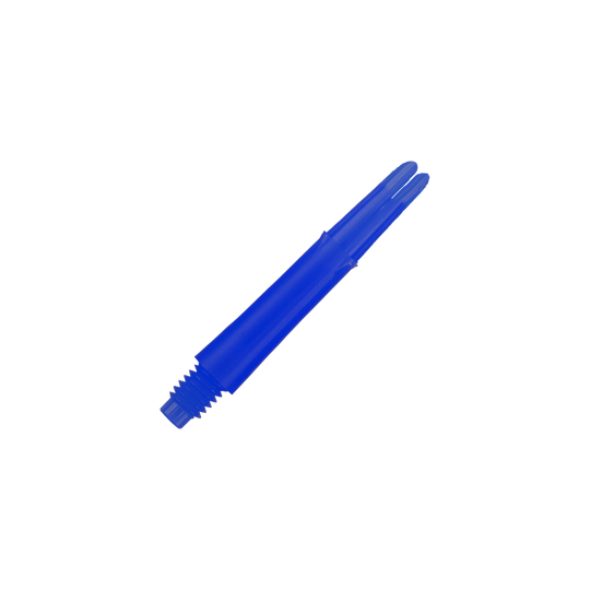 Wałki L-Style z blokadą prostą - niebieskie Das Bild zeigt einen blauen geraden Dart-Schaft mit Gewinde am unteren Ende. Der Schaft ist 32 mm lang und hat keine Kappen.