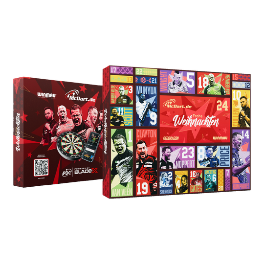 Kalendarz adwentowy McDart Steel Darts 2026 Hier ist der McDart Steel-Darts Adventskalender 2026 abgebildet. Die Verpackung hebt das Adventskalender-Design für Darts-Spieler hervor.