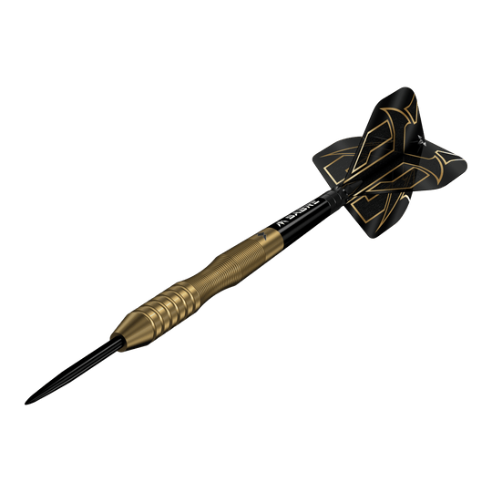 Mission Viktor Tingstrom Gold Steel Darts - 22g Mission Viktor Tingstrom Gold Steeldarts - 22g wird im Bild präsentiert. Die Abbildung verdeutlicht die goldene Oberfläche der Darts.