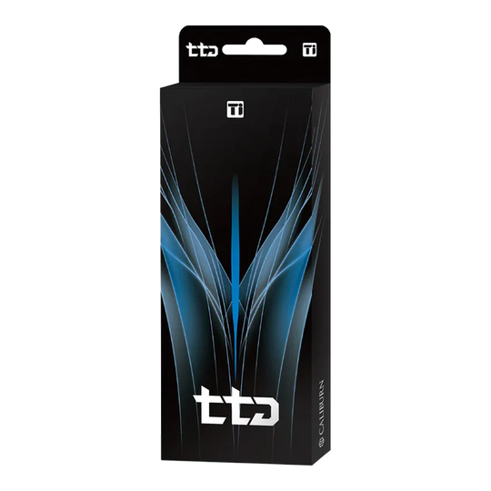 Caliburn TTD Complete Titanium T3 Rainbow Steeldarts - 7g. Das Bild zeigt einen Steeldartpfeil mit einem regenbogenfarbenen Titankörper.