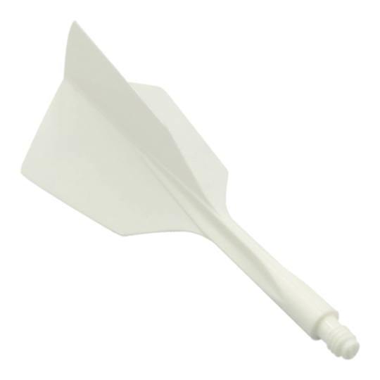 Das Bild zeigt das Produkt "Condor Axe 120 Flight-System White - Narrow". Es handelt sich um ein weißes, schmales Dart-Flight-System aus einem Stück.