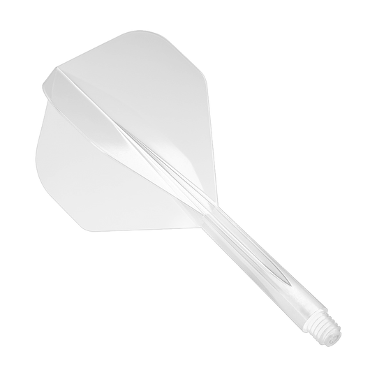 Das Bild zeigt das Produkt "Condor Zero-Stress Clear Flight System Standard". Es handelt sich um ein durchsichtiges Dart-Flight-System mit integriertem Schaft.