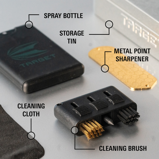 Zestaw serwisowy do rzutek Target Das Bild zeigt das Target Dart Servicing Kit. Es beinhaltet praktische Utensilien für Dartspieler.