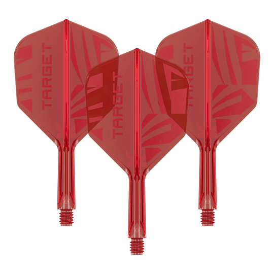 Lotki Target K-Flex Red No6 Ein Set von Target K-Flex Red No6 Flights in 19 mm wird im Bild gezeigt. Die Flights sind eng angeordnet.