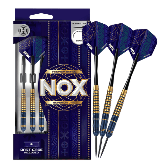 Abgebildet sind die Harrows Nox Premium Brass Steeldarts. Dieses Produkt zeichnet sich durch hochwertige Verarbeitung aus.