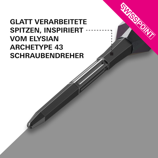 Groty do lotek Target Elysian Archetype 43 Swiss Point Steel – czarne Die Target Elysian Archetype 43 Swiss Point Steeldartspitzen in Schwarz sind dargestellt. Sie eignen sich hervorragend für präzise Würfe beim Dartspiel.