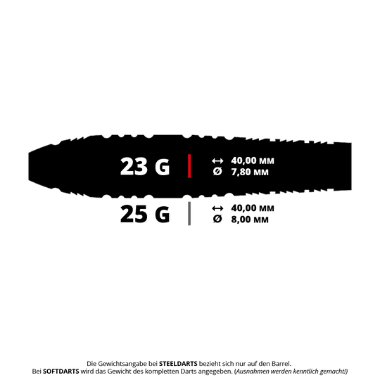 Das Bild zeigt einen Steeldart mit dem Namen CB2473 Caliburn Rix EZ-EVO R3 in 23 Gramm. Der Dart ist silberfarben und detailliert gearbeitet.