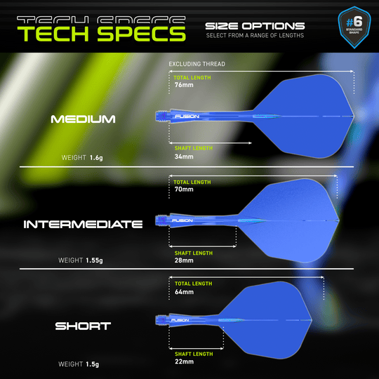 Winmau Fusion Flight Shaft System nr 6 niebieski Dieses Bild zeigt das Winmau Fusion Flight-Shaft-System No6 in Blau. Es handelt sich um ein hochwertiges Dartzubehör.