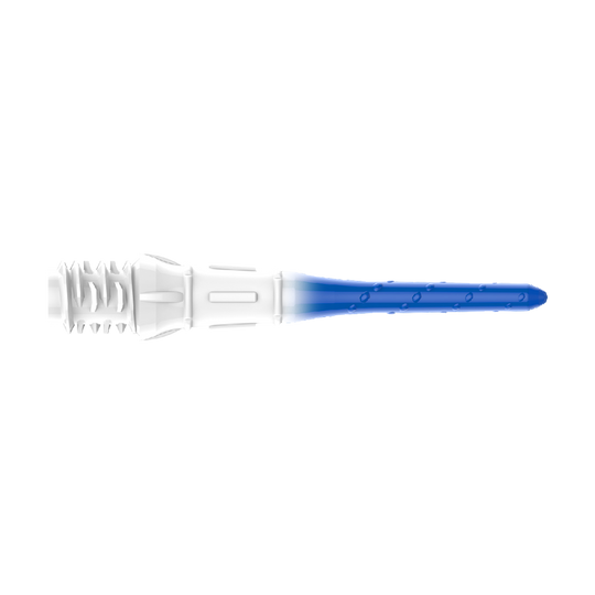 Końcówki do brwi L-Style Premium Lippoint Gradiation Dart Tips (opakowanie 30 sztuk) Das Bild zeigt eine Dartspitze mit einem Farbverlauf von Weiß zu Blau. Die Spitze hat kleine Einkerbungen entlang des blauen Teils.