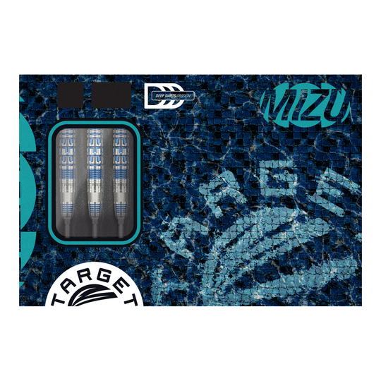 Auf dem Foto sind die Target Japan Mizu Series 03 Swiss Point Steeldarts zu sehen. Sie zeichnen sich durch ein elegantes Design aus.