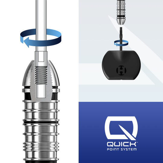Podstawowe narzędzie szybkiego punktu Harrowa Das Harrows Basic Quick Point Tool ist auf diesem Bild erkennbar. Das nützliche Werkzeug eignet sich für Dartspieler.
