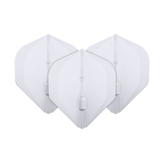 L-Style Champagne L1EZ Standard Flights Das Bild zeigt drei weiße L-Style Champagne L1EZ Standard Flights für Dartpfeile. Sie sind nebeneinander in einer Reihe angeordnet.