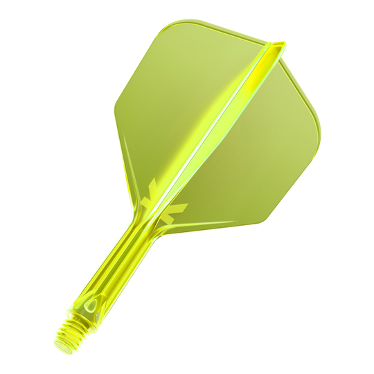System lotu Target K-Flex No6 – neonowożółty Das Bild zeigt einen neon-gelben Dartflug mit integriertem Schaft. Das Material wirkt durchsichtig und hat eine glänzende Oberfläche.