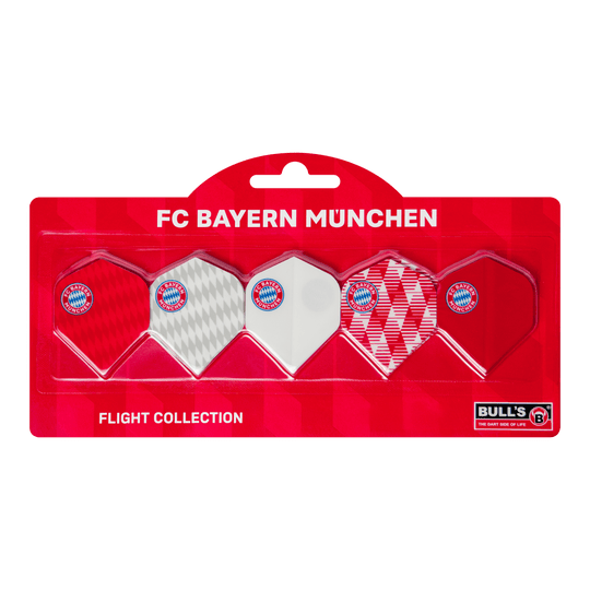 Kolekcja Bulls FC Bayern Munich Flight – 5 zestawów Abgebildet ist die Bulls FC Bayern München Flight Collection - 5 Satz. Die Flights sind speziell für Darts im FC Bayern München-Design.
