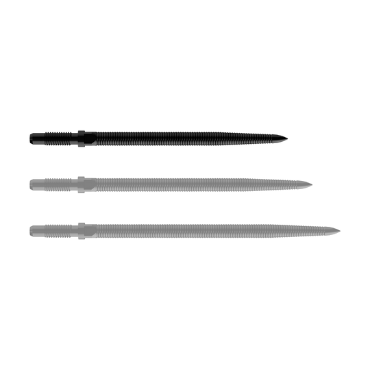 Końcówki do rzutek Bulls NL Convertible Point - Micro Grip - czarne Zu sehen ist eine schwarze Dartspitze mit feiner MicroGrip-Struktur. Das Produkt heißt BU57704_BullsNL_Convertible_Points_MicroGrip_Schwarz_32mm_1.