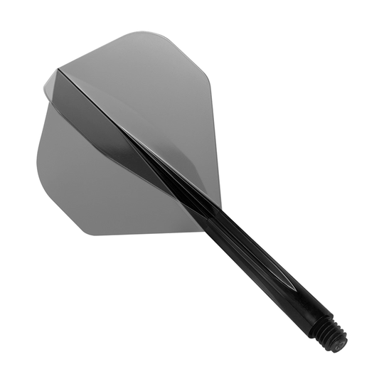 Condor_Zero_Stress_Clear_Black_Flight_System_Standard_1 Das Bild zeigt das Produkt „Condor Zero-Stress Clear Black Flight System Standard“. Es handelt sich um ein schwarzes Dartflight-System mit integriertem Schaft.