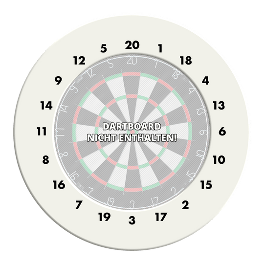 Das Foto zeigt einen weißen Dartboard-Surround ohne Logo. Der Dateiname lautet 'DBS-HDOL-weiss_HD_Zahlen_Dartboard_Surround_Ohne_Logo_Wei_1'.