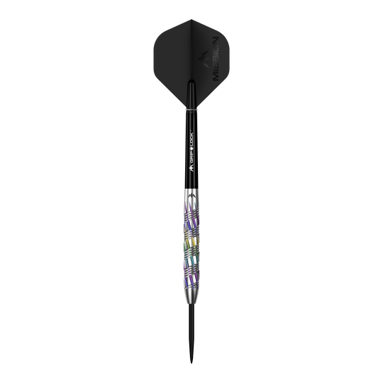 Misja Shuriken Steel Darts Mission Shuriken Steeldarts sind hochwertige Pfeile für das Dartspiel. Auf dem Bild sieht man einen einzelnen Mission Shuriken Steeldart.