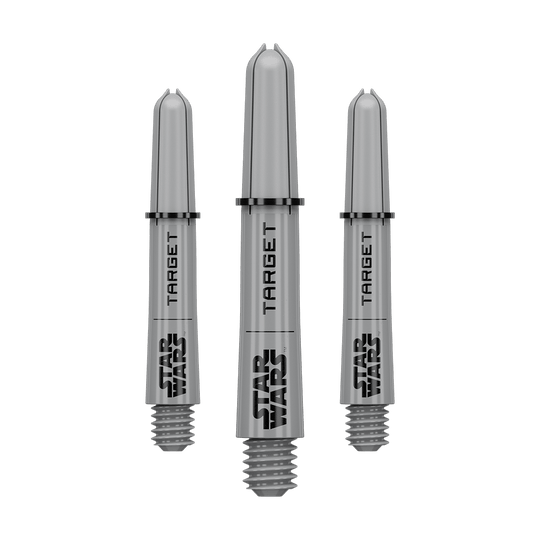 Wałki Target Star Wars ProGrip – szare Das Bild zeigt vermutlich ein Set von Pro Grip Shafts in Grau, kurze Ausführung mit 34 mm Länge. Das Produkt ist wahrscheinlich aus der Star Wars Kollektion.