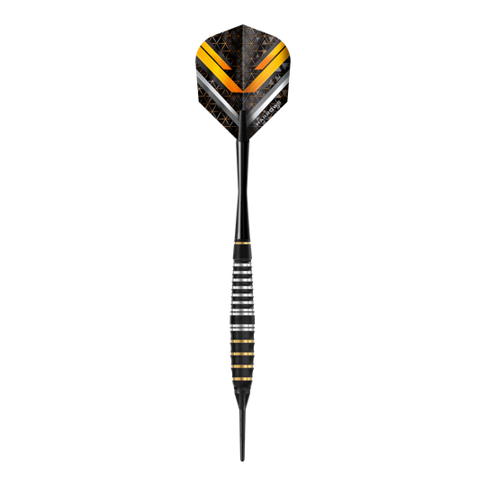 Das Bild zeigt die Harrows Vulcan Softdarts aus einer anderen Perspektive. Diese Darts sind speziell für das Softdart-Spiel entwickelt.